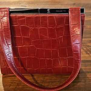 Jones New York Red Croc-Emboyssed Box Clutch